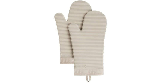 KitchenAid ribbed silicone oven mitts in milkshake color, heat resistant for baking and cooking